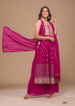 Megenta Colour Heavy Georgett With Sequence Embroidery Work Suit