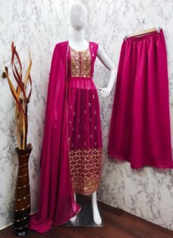 Megenta Colour Heavy Georgett With Sequence Embroidery Work Suit
