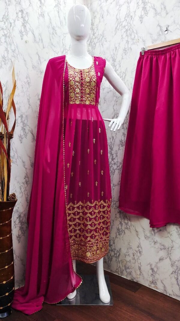 Megenta Colour Heavy Georgett With Sequence Embroidery Work Suit