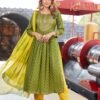 Mehdi Green Colour Two tone Slub Gold print Kurtis
