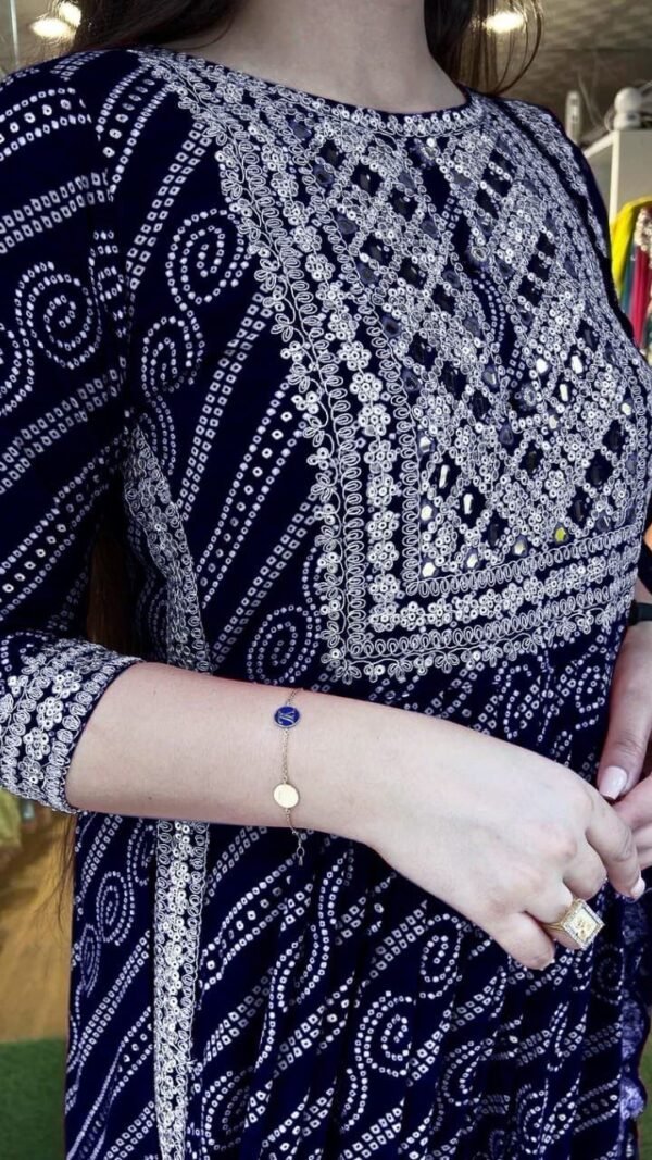 Navy Blue Colour Rayon Fabric bandhani Kurtis