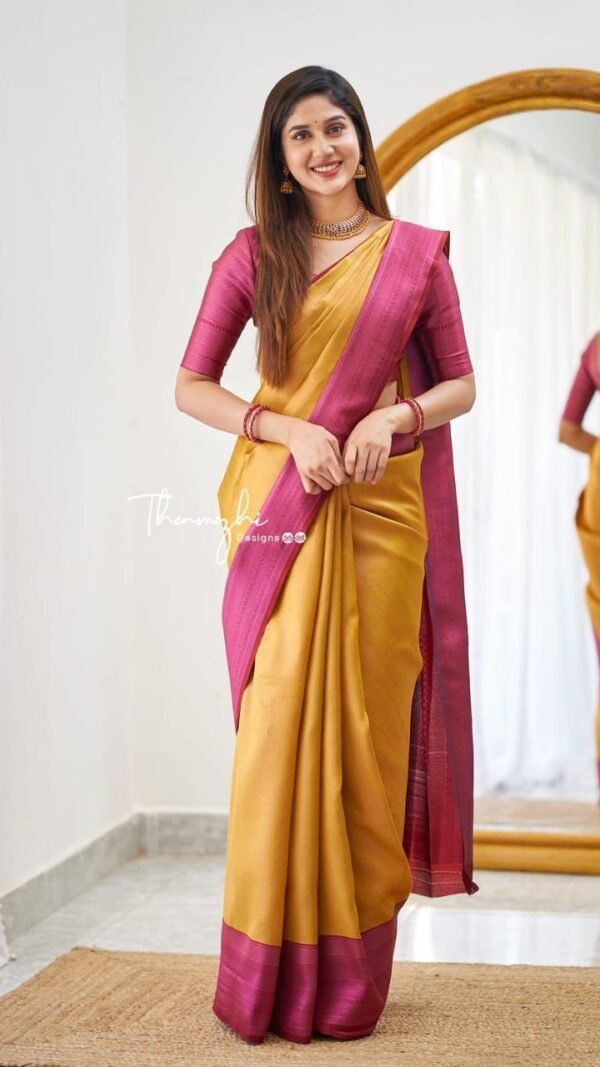 Orange Colour SOFT LICHI SILK CLOTH Sarees