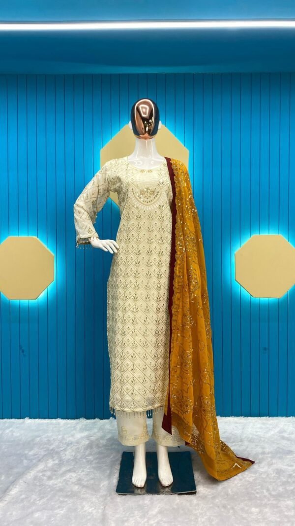 Orange White Colour FAUX GEORGETTE Suit