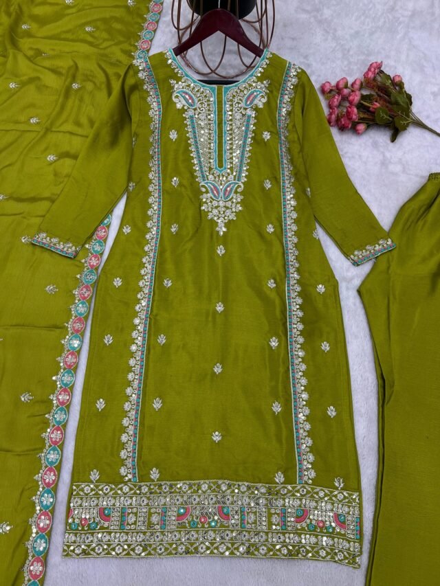 Perot Colour Pure Chinnon With Heavy Embroidery