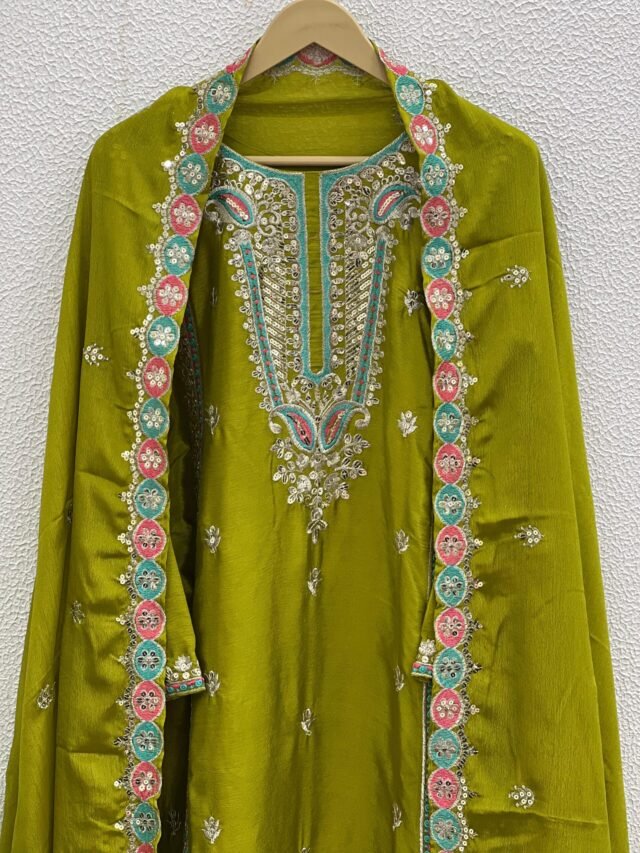 Perot Colour Pure Chinnon With Heavy Embroidery