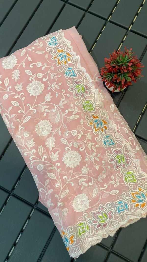 Pink Colour Blooming geogert with chikankari Saree
