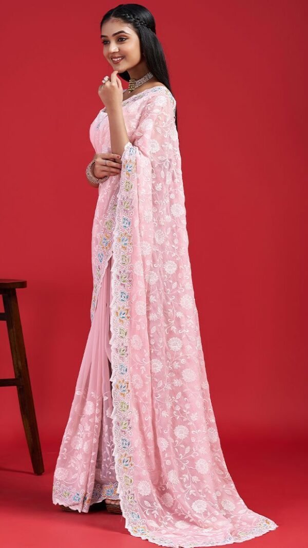 Pink Colour Blooming geogert with chikankari Saree
