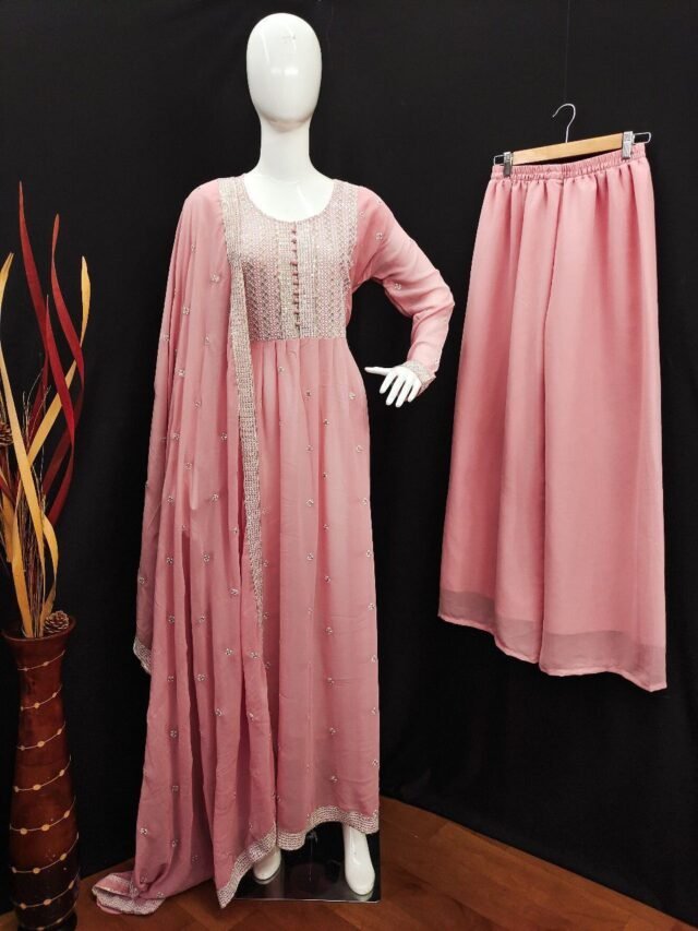 Pink Colour Georgette With Sequence Embroidery Work Suits