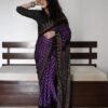 Purple Colour Ajrakh Digital Print Muslin fabric Saree