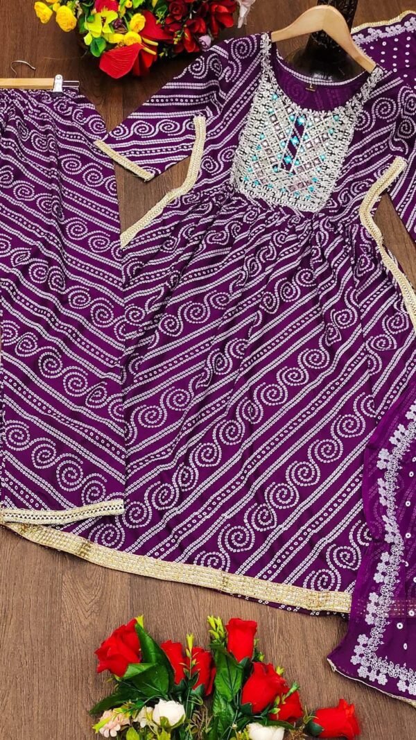 Purple Colour Rayon Fabric bandhani Kurtis