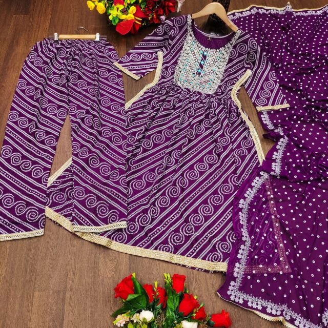 Purple Colour Rayon Fabric bandhani Kurtis