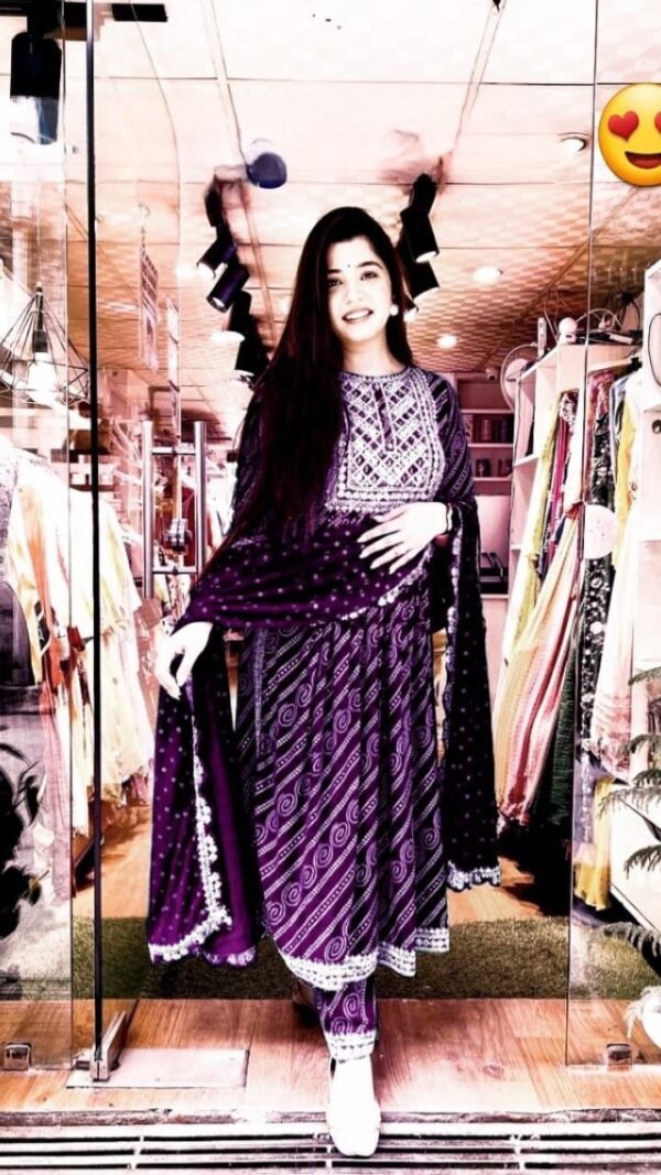 Purple Colour Rayon Fabric bandhani Kurtis