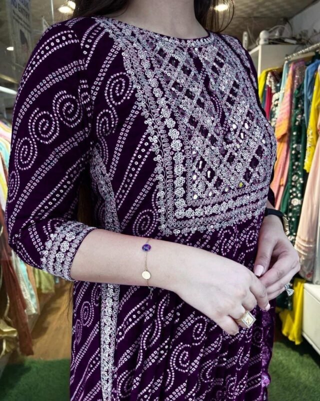 Purple Colour Rayon Fabric bandhani Kurtis