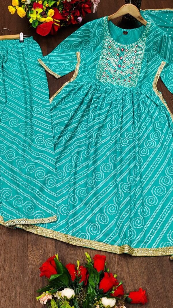 Rama Green Colour Rayon Fabric bandhani Kurtis