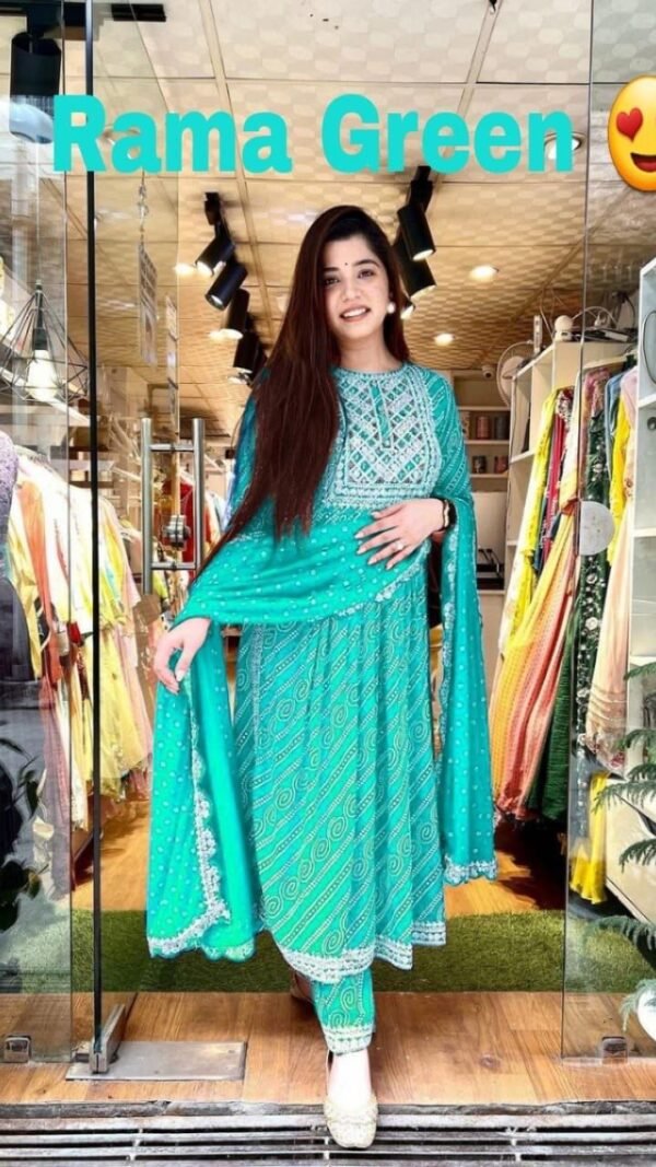 Rama Green Colour Rayon Fabric bandhani Kurtis