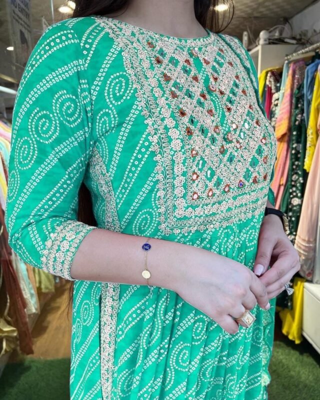 Rama Green Colour Rayon Fabric bandhani Kurtis