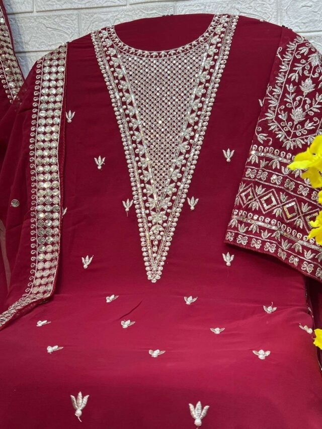 Red Colour Georgette With Heavy Embroidered Suits