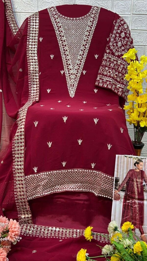 Red Colour Georgette With Heavy Embroidered Suits