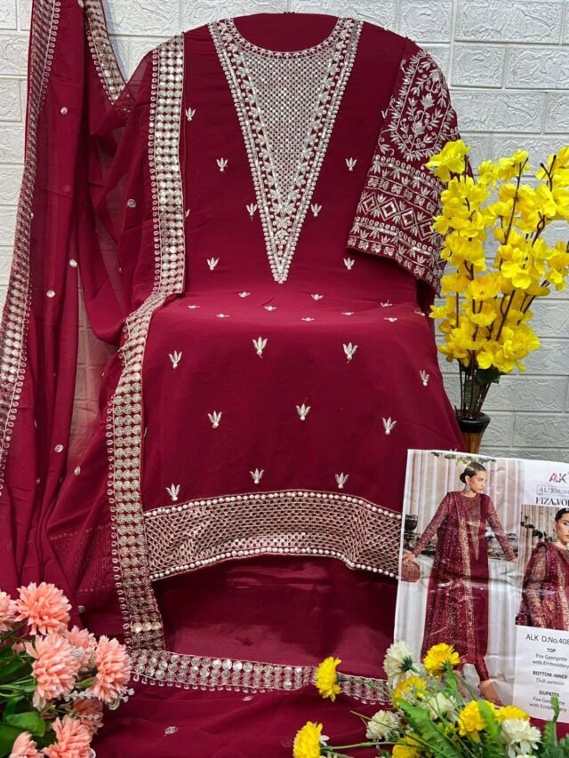 Red Colour Georgette With Heavy Embroidered Suits