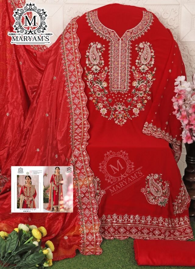 Red Colour Heavy Faux Georgette With Embroidery Work Suit