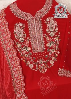Red Colour Heavy Faux Georgette With Embroidery Work Suit