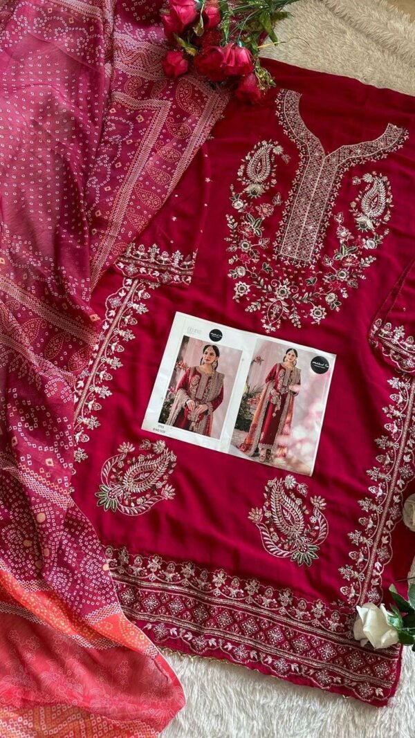 Red Colour Jorjet With Havy Embroidery Work Suits