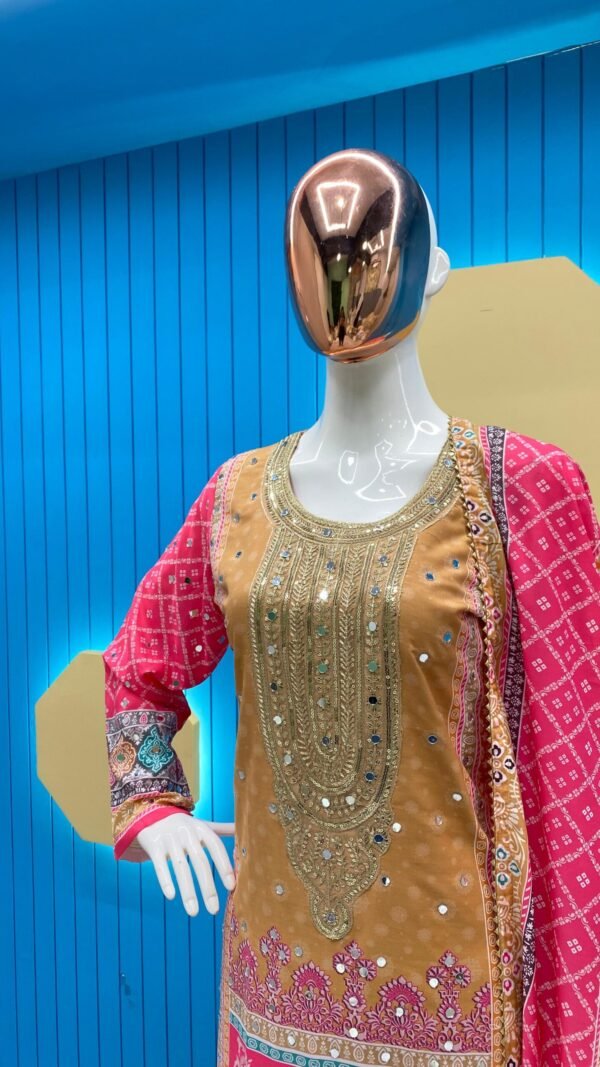 Red Colour Maslin Printed,Embroidered Suit