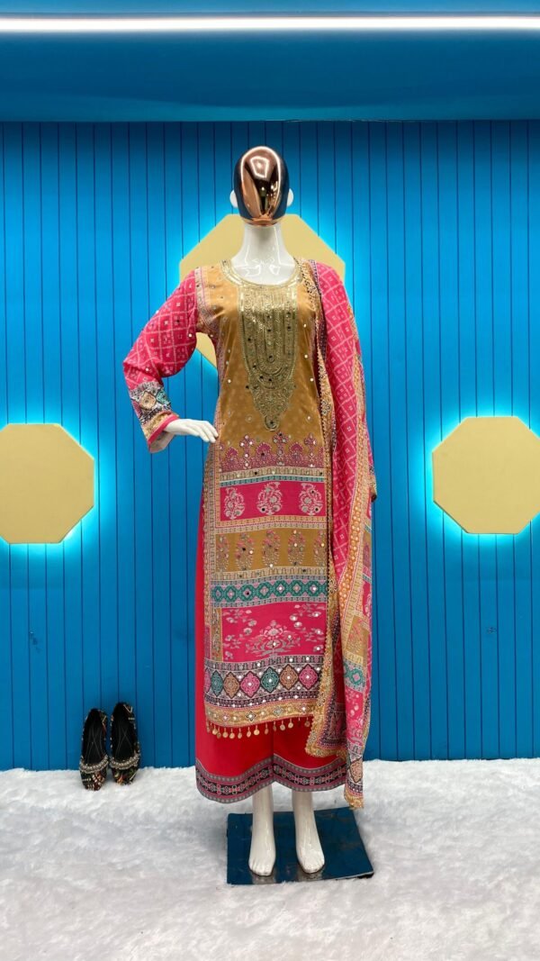 Red Colour Maslin Printed,Embroidered Suit