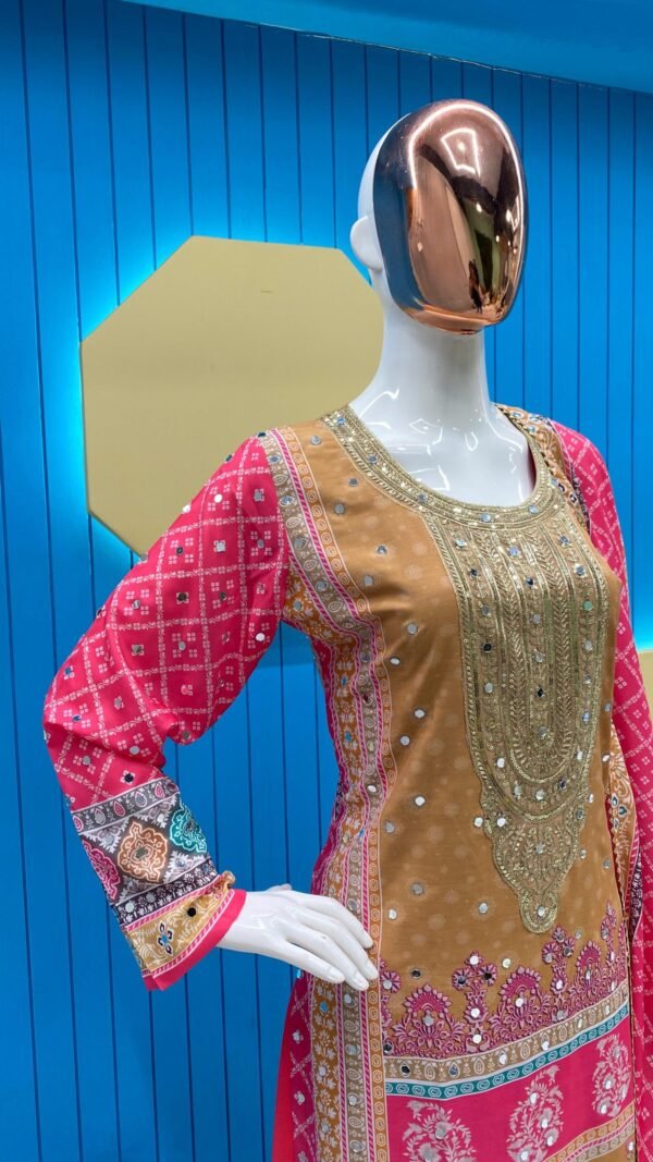Red Colour Maslin Printed,Embroidered Suit