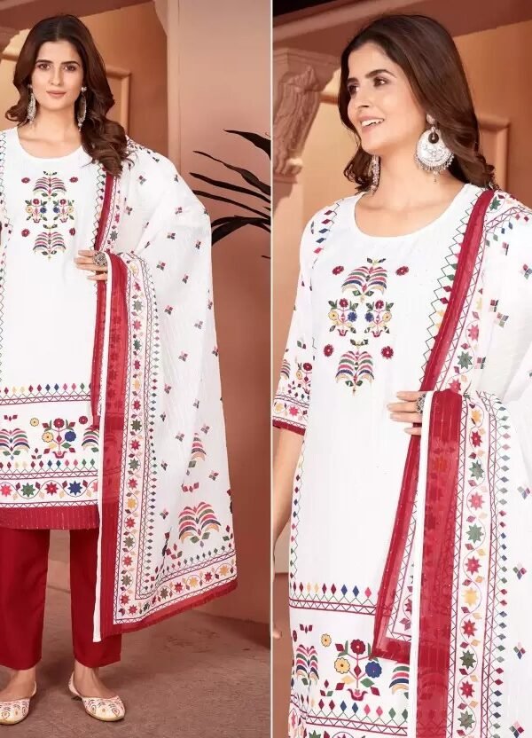 Red White Colour Beautiful printed Maslin kurta