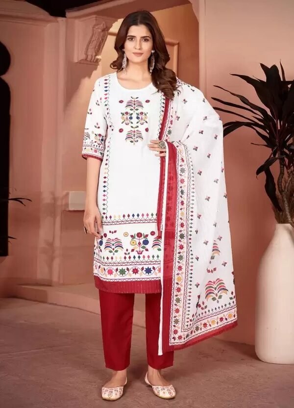 Red White Colour Beautiful printed Maslin kurta