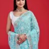 Sky Blue Blooming geogert with chikankari Saree