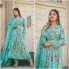 Sky Blue Colour Anarkali with mirror work and print lace