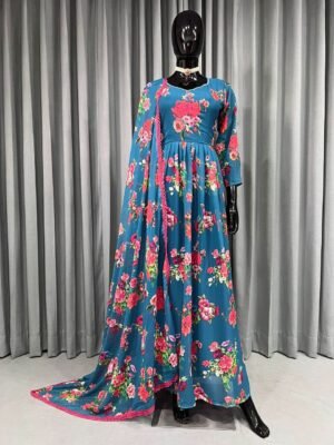 Sky Blue Colour Fox Gorgette Dresses
