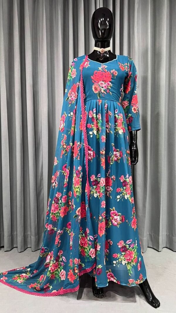 Sky Blue Colour Fox Gorgette Dresses