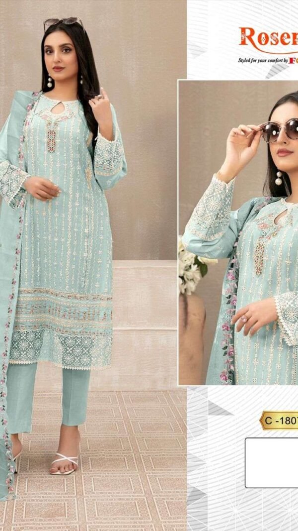 Sky Blue Colour Georgette Embroidered Suits