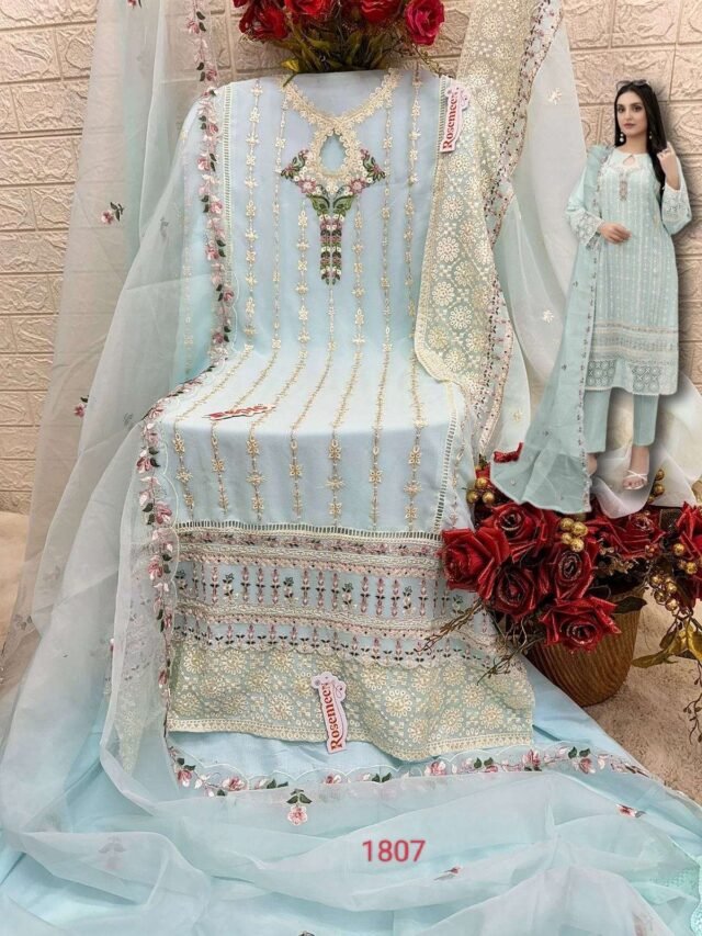 Sky Blue Colour Georgette Embroidered Suits