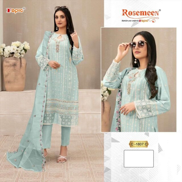 Sky Blue Colour Georgette Embroidered Suits