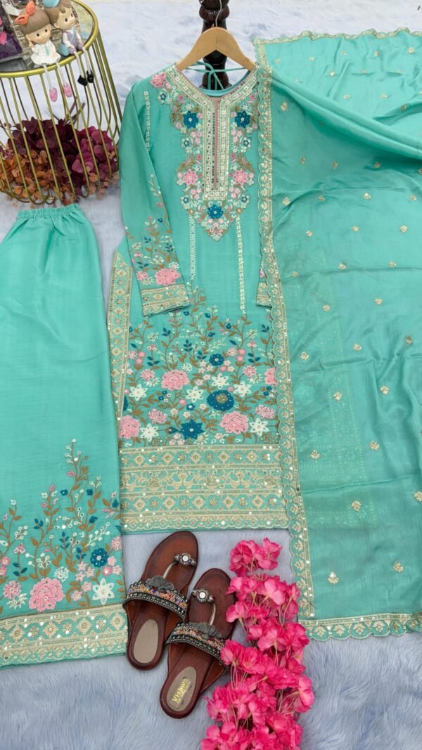 Sky Blue Colour Heavy Chinon Silk With Heavy Embroidery Suits