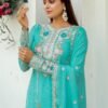 Sky Blue Colour Heavy Chinon Silk With Heavy Embroidery Suits