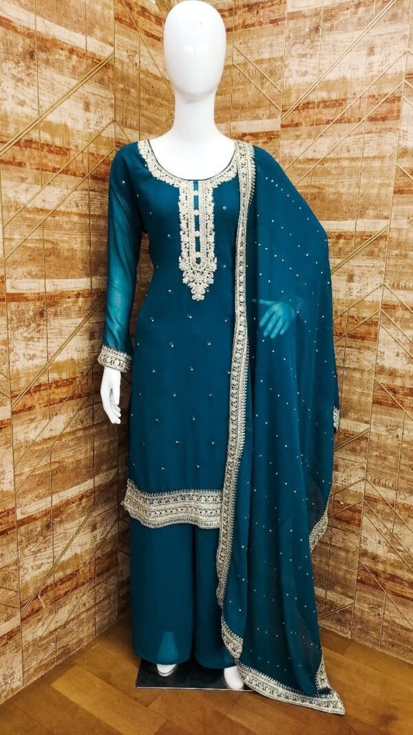 Sky Blue Colour Heavy Georgett With Sequence Suits