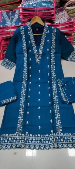Sky Blue Colour Viscos Roman Silk Dresses