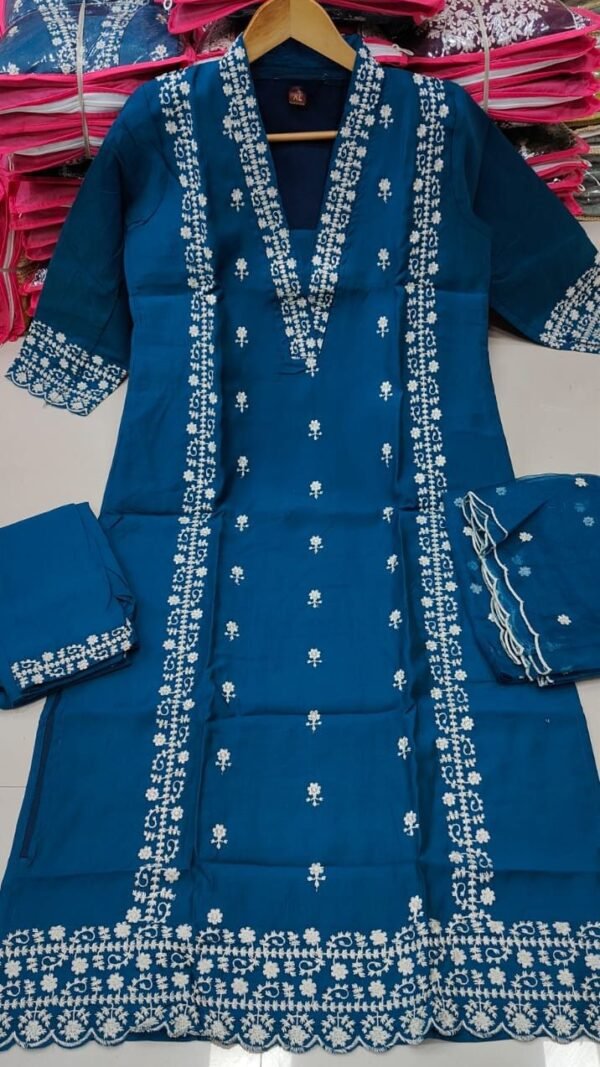 Sky Blue Colour Viscos Roman Silk Dresses