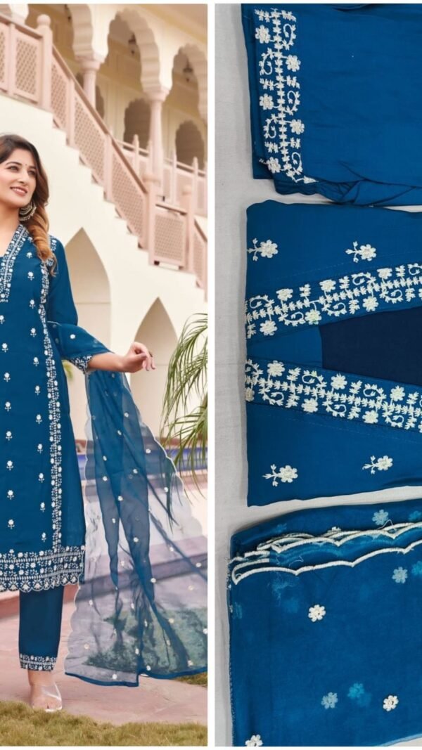 Sky Blue Colour Viscos Roman Silk Dresses