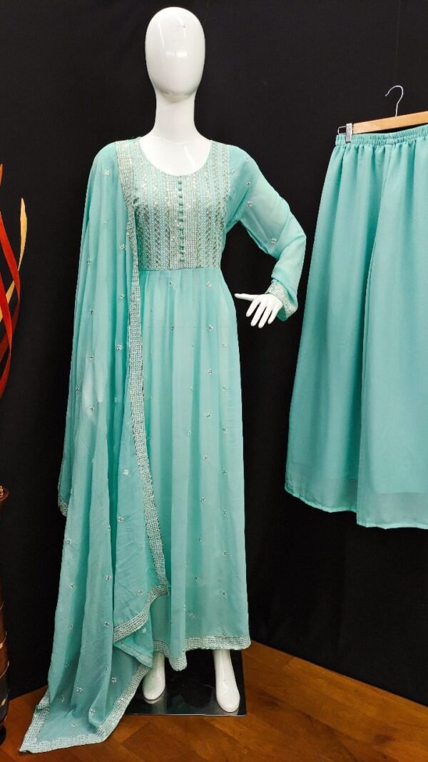 Skyblue Colour Heavy Georgett With Sequence Embroidery Work Suits