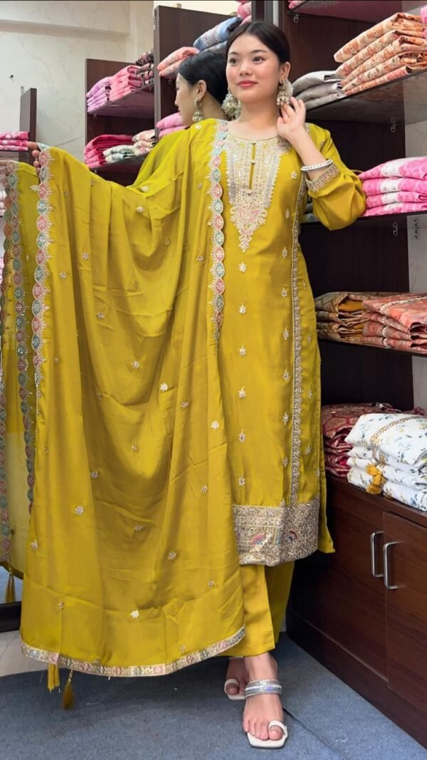 Orange Colour Chinon Silk Party Top Pent & Dupatta