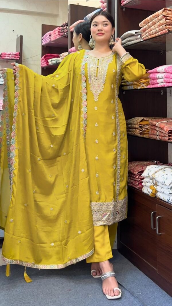 Orange Colour Chinon Silk Party Top Pent & Dupatta