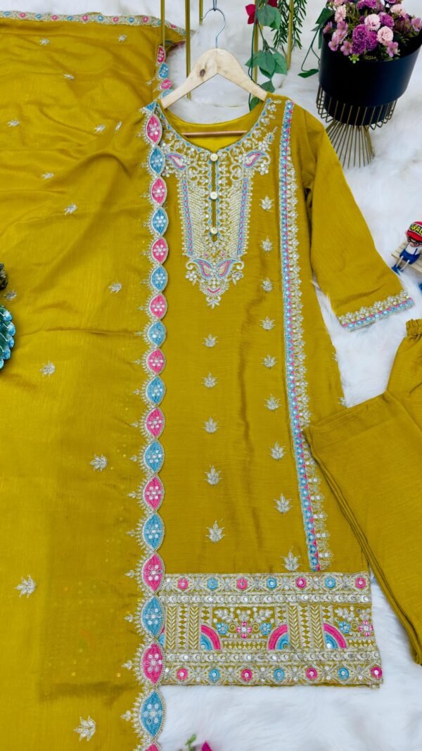 Orange Colour Chinon Silk Party Top Pent & Dupatta