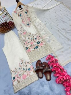 White Colour Heavy Chinon Silk With Heavy Embroidery Suits