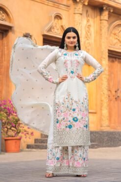 White Colour Heavy Chinon Silk With Heavy Embroidery Suits
